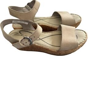 Eddie Bauer Shoes Womens Size 6.5 Taupe Cork Wedge Sandals Ankle Strap 8140-875